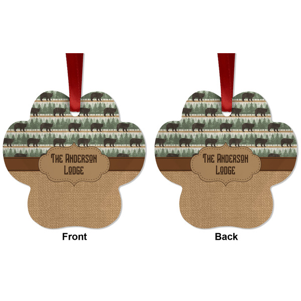 Cabin Metal Paw Ornament - Front and Back