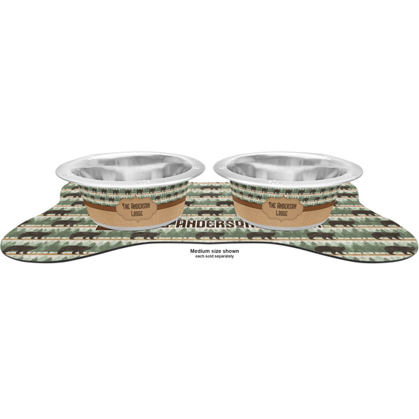 Cabin Metal Pet Bowls - On Dog Bone Shaped Mat