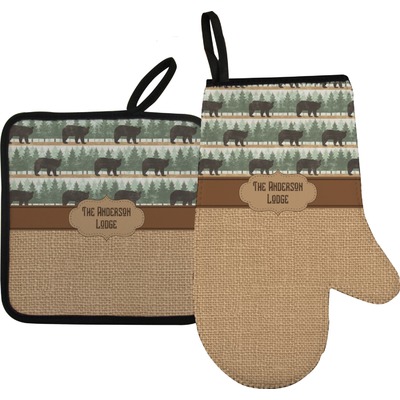 Cabin Oven Mitt & Pot Holder Set w/ Name or Text