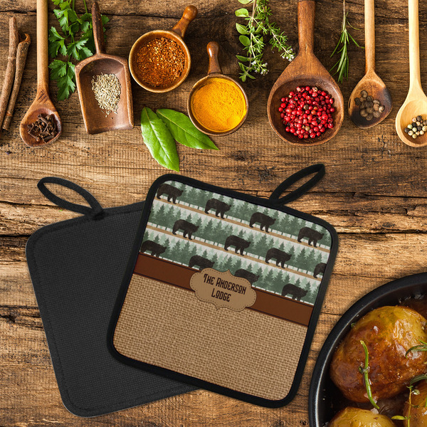 Cabin Neoprene Pot Holder - Set of 2  LIFESTYLE (Flatlay)