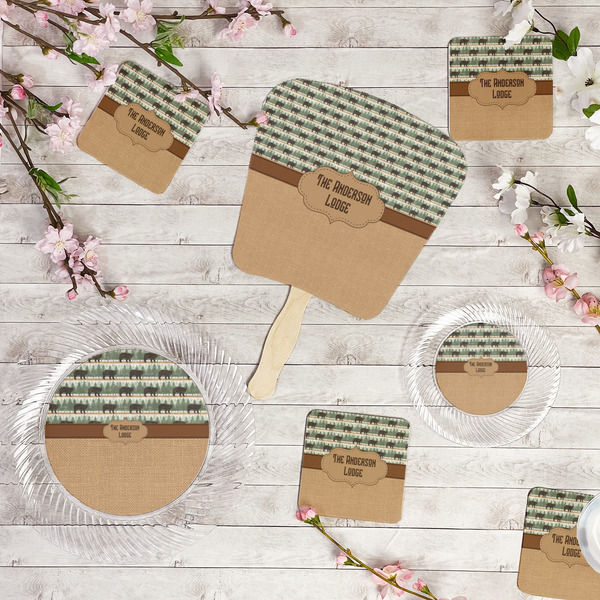 Cabin Party Supplies Combination Image - All items - Plates, Coasters, Fans