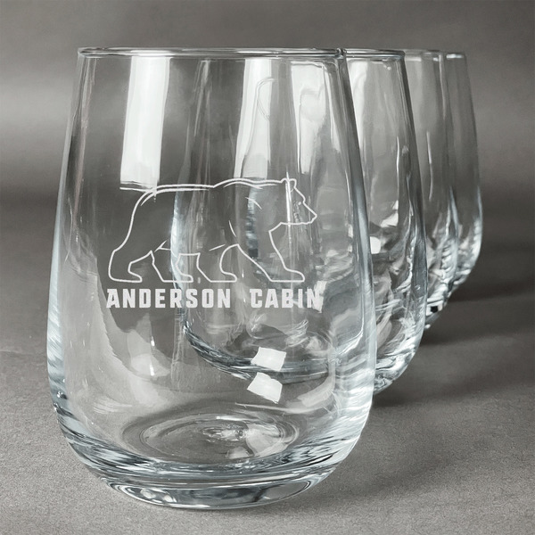 Custom Cabin Stemless Wine Glasses (Set of 4) (Personalized)