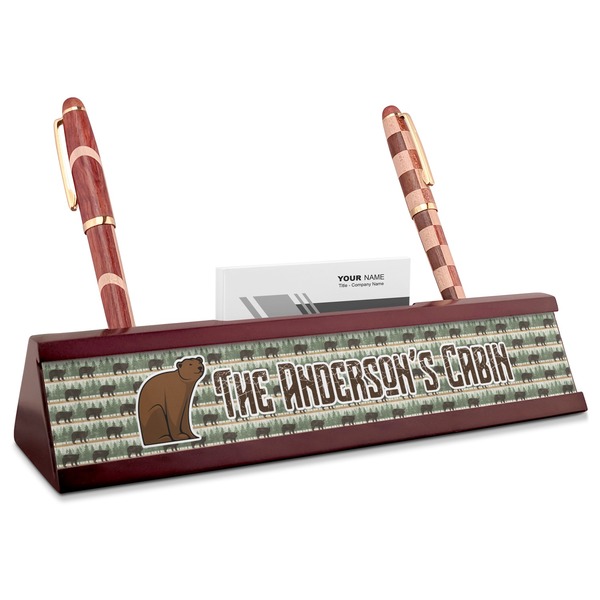 Custom Cabin Red Mahogany Nameplate with Business Card Holder (Personalized)