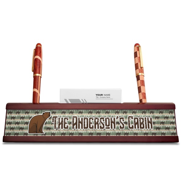 Cabin Red Mahogany Nameplates with Business Card Holder - Straight