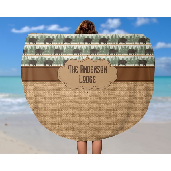 Cabin Round Beach Towel - In Use
