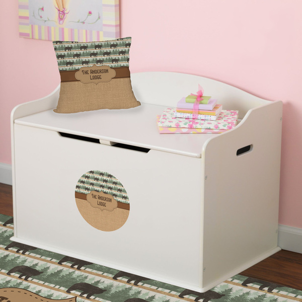 Cabin Round Wall Decal on Toy Chest