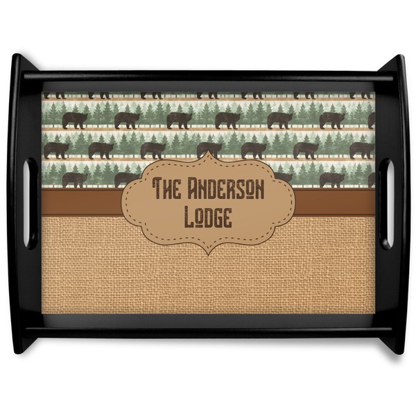 Custom Cabin Black Wooden Tray - Large (Personalized)