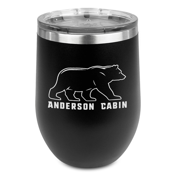 Custom Cabin Stemless Stainless Steel Wine Tumbler - Black - Double Sided (Personalized)