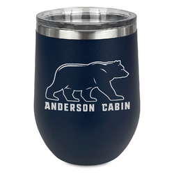 Cabin Stemless Stainless Steel Wine Tumbler - Navy - Double Sided (Personalized)