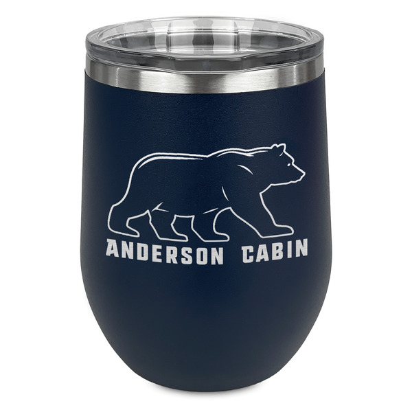 Custom Cabin Stemless Stainless Steel Wine Tumbler - Navy - Single Sided (Personalized)