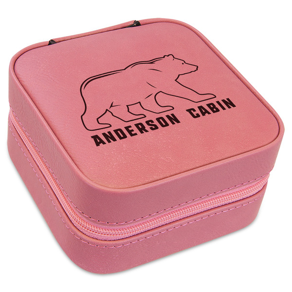 Custom Cabin Travel Jewelry Boxes - Pink Leather (Personalized)