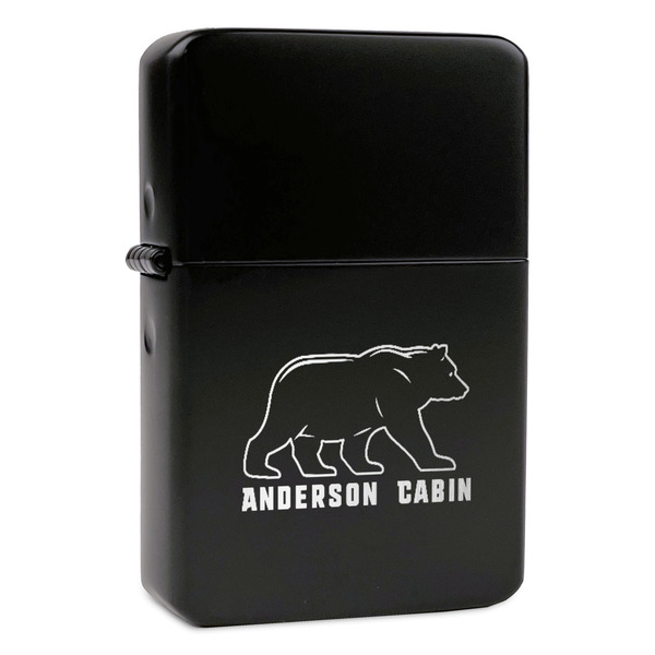 Custom Cabin Windproof Lighter - Black - Single Sided & Lid Engraved (Personalized)