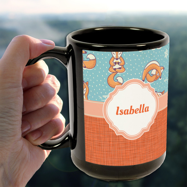 Foxy Yoga 15oz. Black Mug - LIFESTYLE