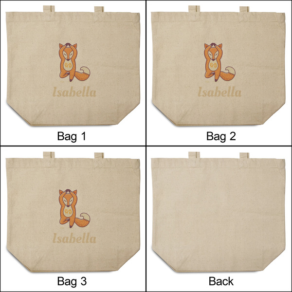 Foxy Yoga 3 Reusable Cotton Grocery Bags - Front & Back View