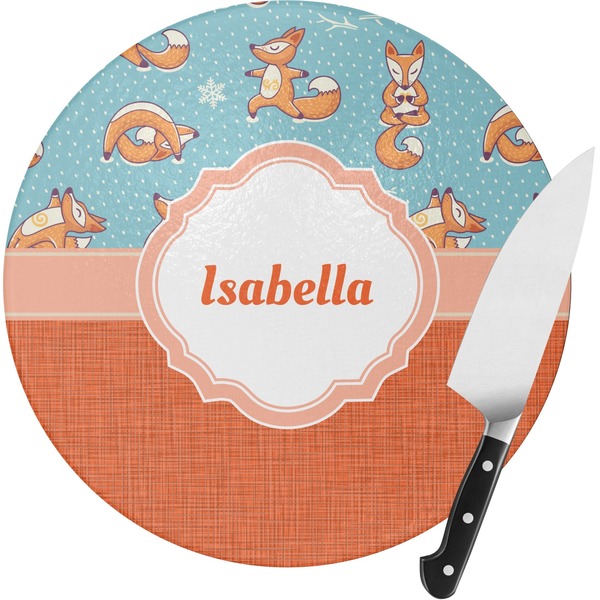 Custom Foxy Yoga Round Glass Cutting Board - Small (Personalized)