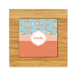 Foxy Yoga Bamboo Trivet with Ceramic Tile Insert (Personalized)