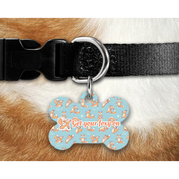 Foxy Yoga Bone Shaped Dog Tag on Collar & Dog