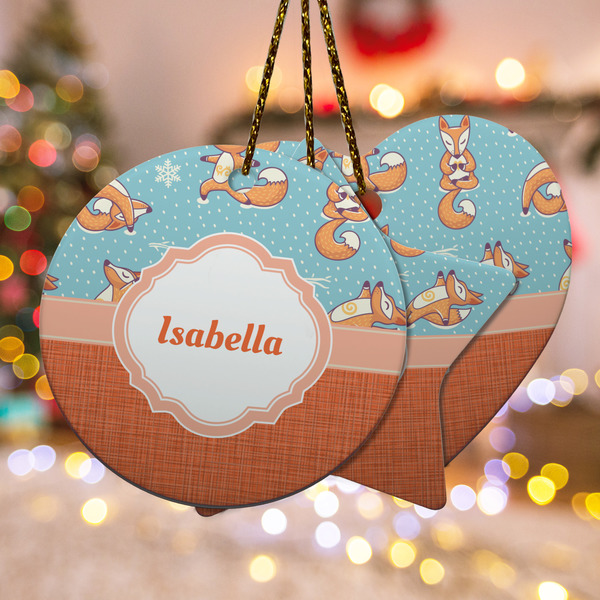 Custom Foxy Yoga Ceramic Ornament w/ Name or Text