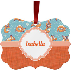 Foxy Yoga Metal Frame Ornament - Double Sided w/ Name or Text