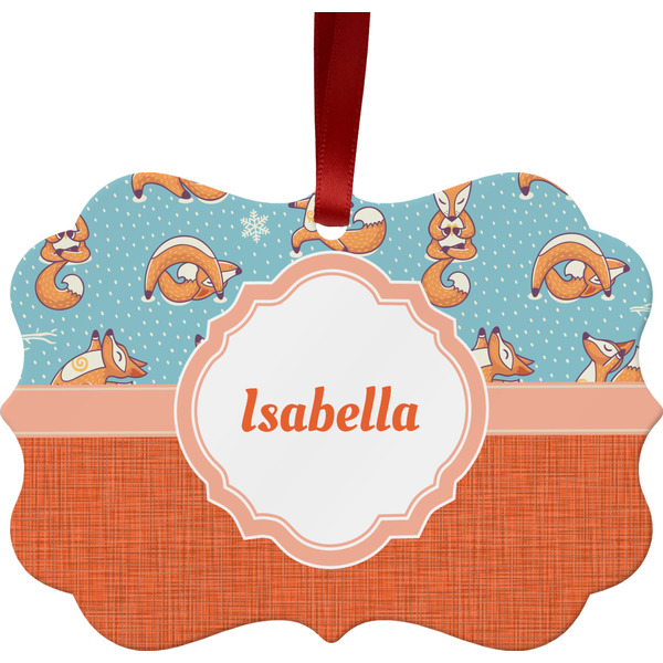 Custom Foxy Yoga Metal Frame Ornament - Double Sided w/ Name or Text