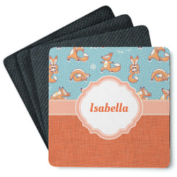 Foxy Yoga Square Rubber Backed Coasters - Set of 4 (Personalized)