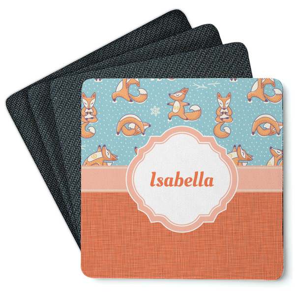 Custom Foxy Yoga Square Rubber Backed Coasters - Set of 4 (Personalized)