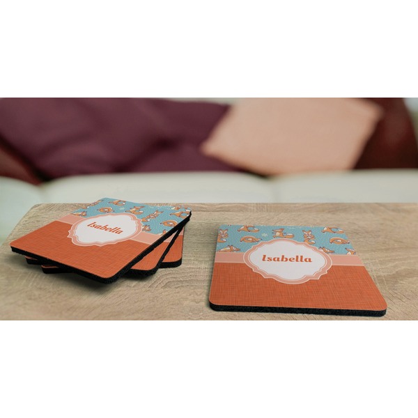 Foxy Yoga Coaster Rubber Back - On Coffee Table