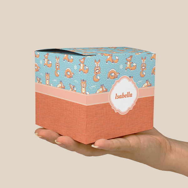 Foxy Yoga Cube Favor Gift Box - On Hand - Scale View