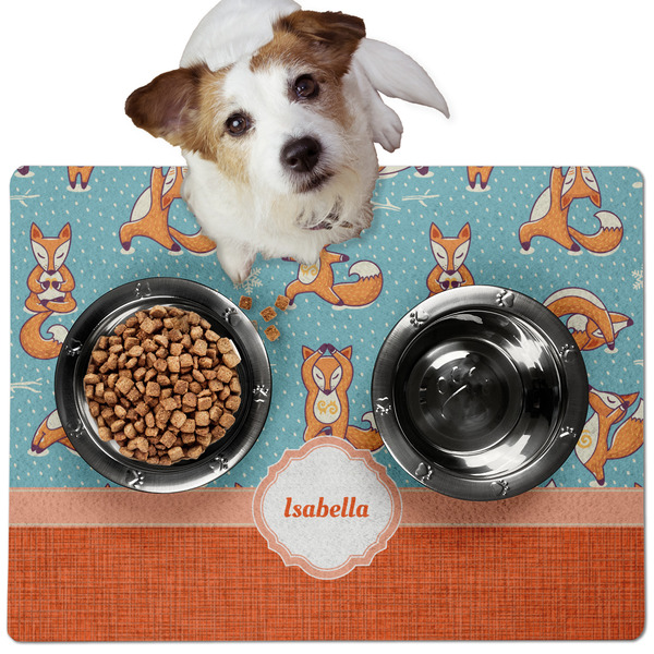 Custom Foxy Yoga Dog Food Mat - Medium w/ Name or Text