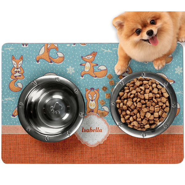 Custom Foxy Yoga Dog Food Mat - Small w/ Name or Text