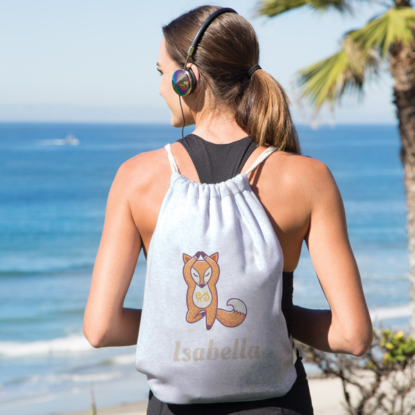 Foxy Yoga Drawstring Backpacks - Sweatshirt Fleece - Double Sided - LIFESTYLE