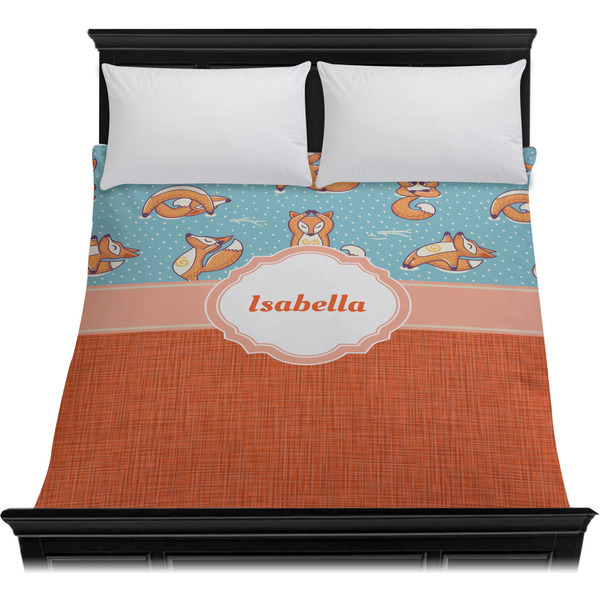 Foxy Yoga Duvet Cover - Queen - On Bed - No Prop