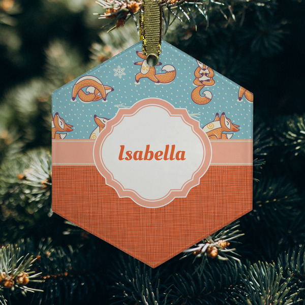 Foxy Yoga Frosted Glass Ornament - Hexagon (Lifestyle)
