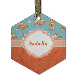 Foxy Yoga Flat Glass Ornament - Hexagon w/ Name or Text
