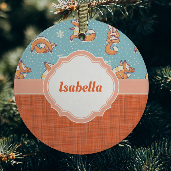 Foxy Yoga Frosted Glass Ornament - Round (Lifestyle)