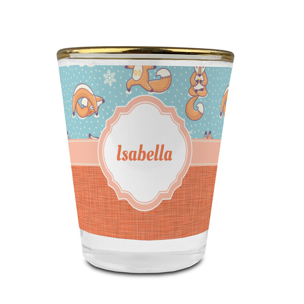 Custom Foxy Yoga Glass Shot Glass - 1.5 oz - with Gold Rim - Set of 4 (Personalized)