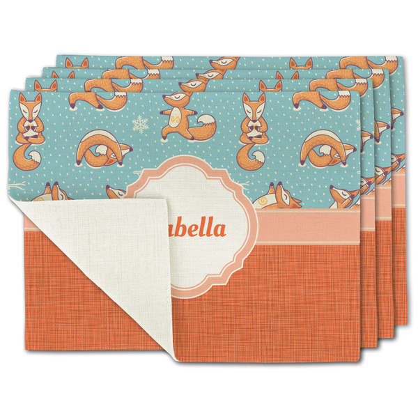 Custom Foxy Yoga Single-Sided Linen Placemat - Set of 4 w/ Name or Text