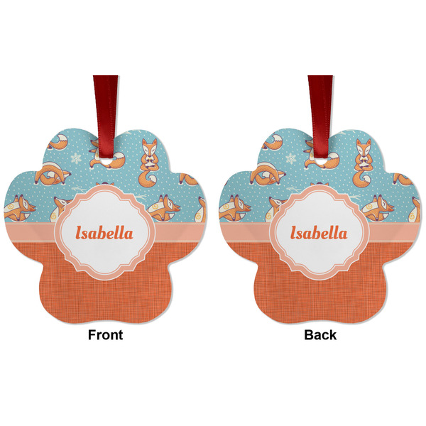 Foxy Yoga Metal Paw Ornament - Front and Back