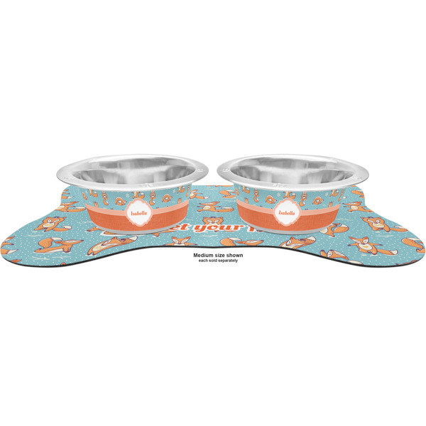 Foxy Yoga Metal Pet Bowls - On Dog Bone Shaped Mat