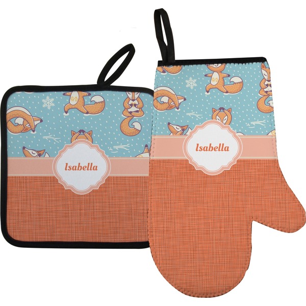 Custom Foxy Yoga Right Oven Mitt & Pot Holder Set w/ Name or Text