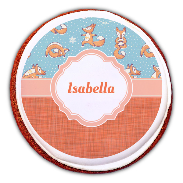 Foxy Yoga Printed Icing Circle - Large - On Cookie