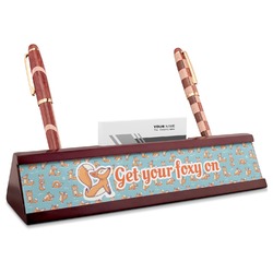 Foxy Yoga Red Mahogany Nameplate with Business Card Holder (Personalized)
