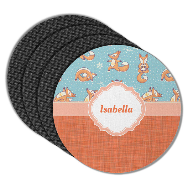 Custom Foxy Yoga Round Rubber Backed Coasters - Set of 4 (Personalized)