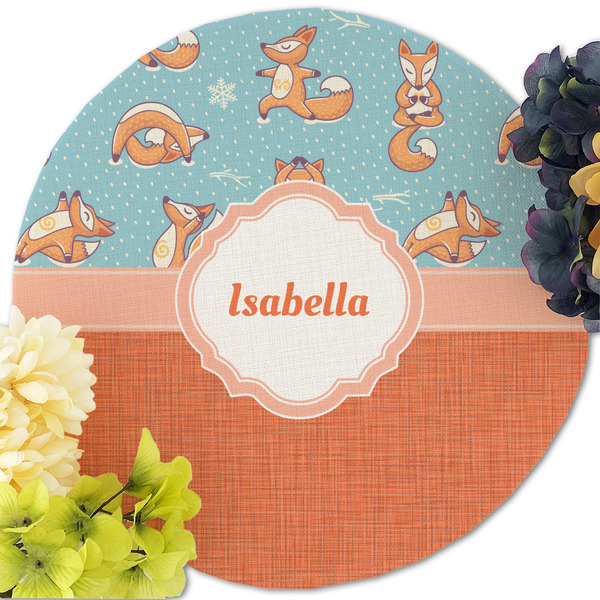 Foxy Yoga Round Linen Placemats - Front (w flowers)