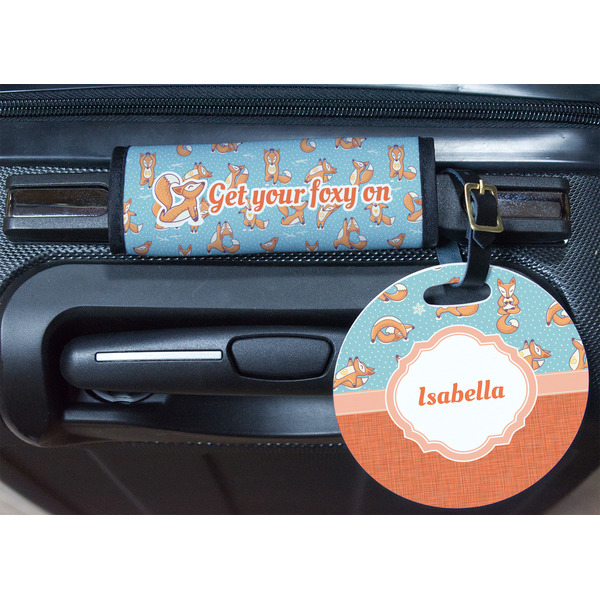 Foxy Yoga Round Luggage Tag & Handle Wrap - In Context