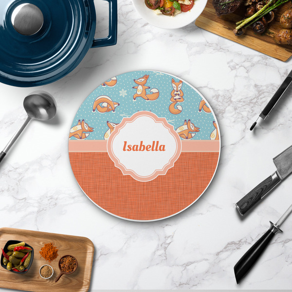 Foxy Yoga Round Stone Trivet - In Context View