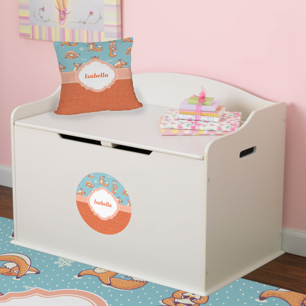 Foxy Yoga Round Wall Decal on Toy Chest