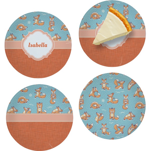 Custom Foxy Yoga Set of 4 Glass Appetizer / Dessert Plate 8" (Personalized)