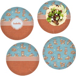 Foxy Yoga Set of 4 Glass Lunch / Dinner Plate 10" (Personalized)