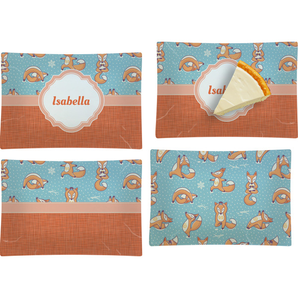 Custom Foxy Yoga Set of 4 Glass Rectangular Appetizer / Dessert Plate (Personalized)